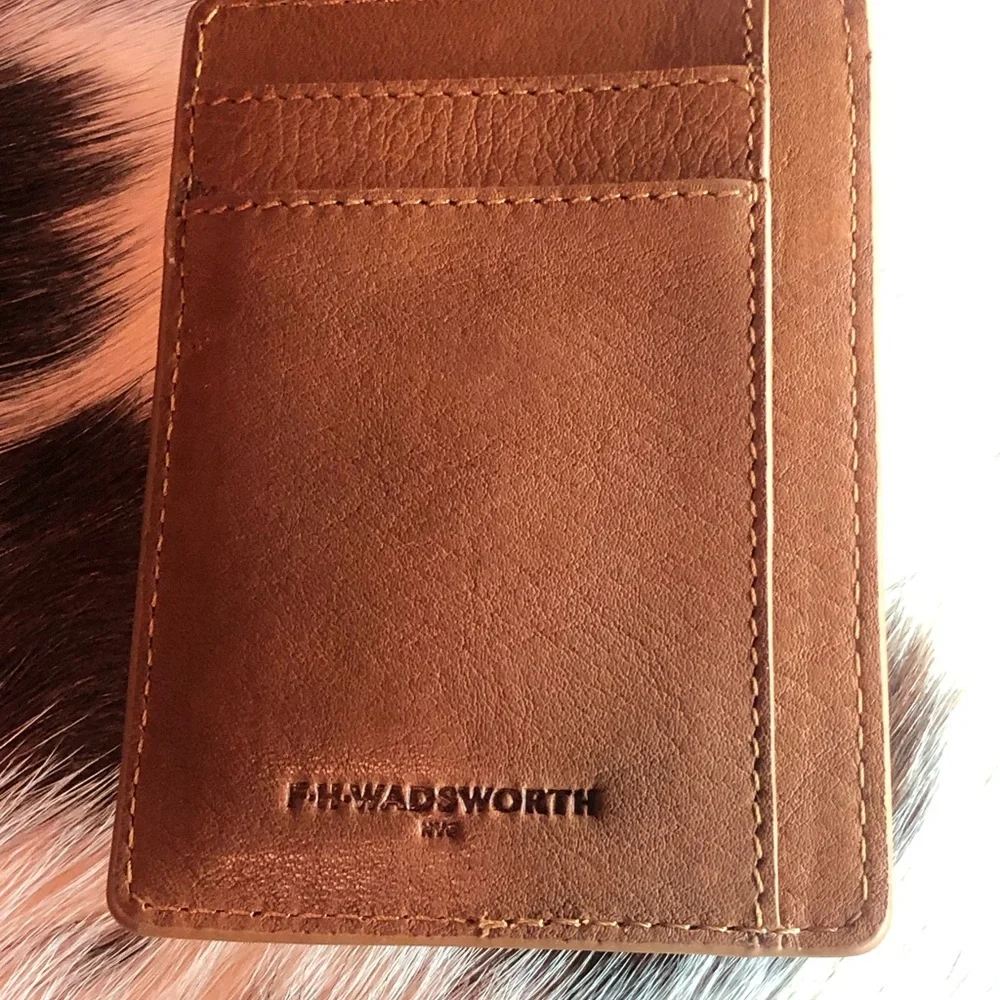 Saddle Brown Pebble Leather Card & Magnetic Bill Holder NWOT